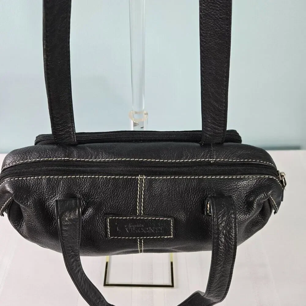 Sophia Visconti Pebble Leather Shoulder Strap Purse Satchel with White Stitching - Picture 5 of 9